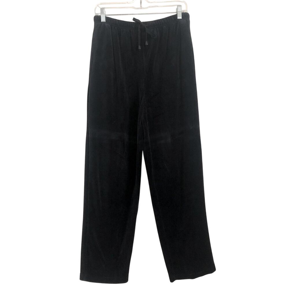 Onque Casual Black Velour Velvet Wide Leg High Rise Sweatpants Track Pants Small